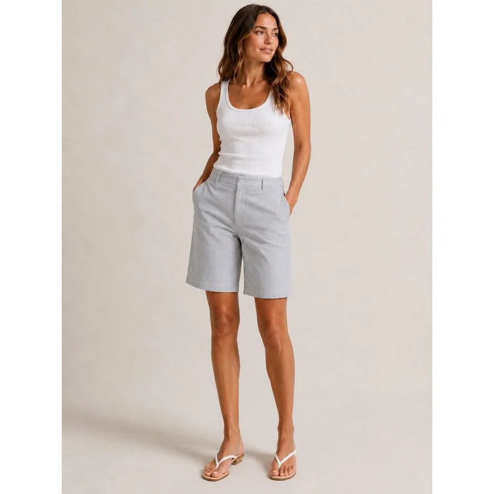 Liz‎ Claiborne Sloane Seersucker Shorts Blue White Striped Cotton Womens 16